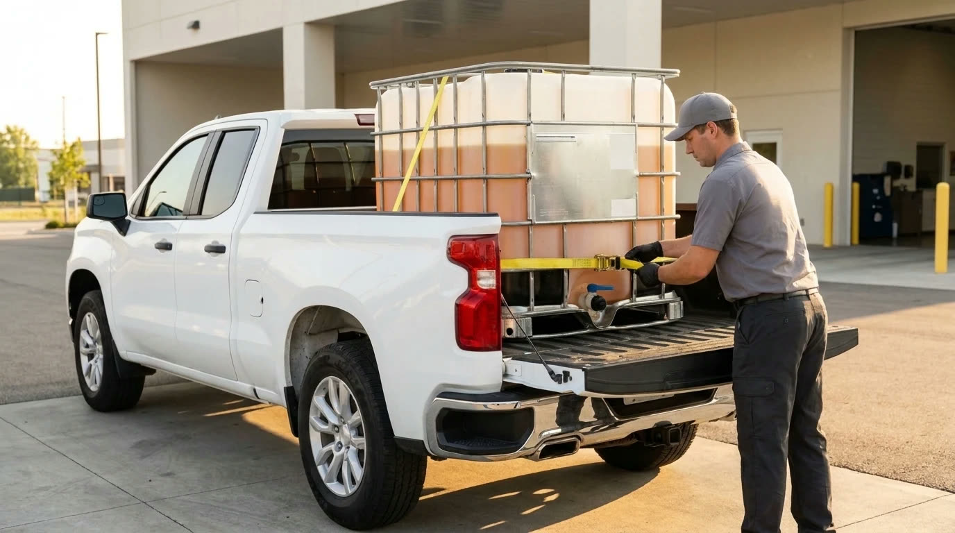 Pickup con un cubitanque de aceite usado